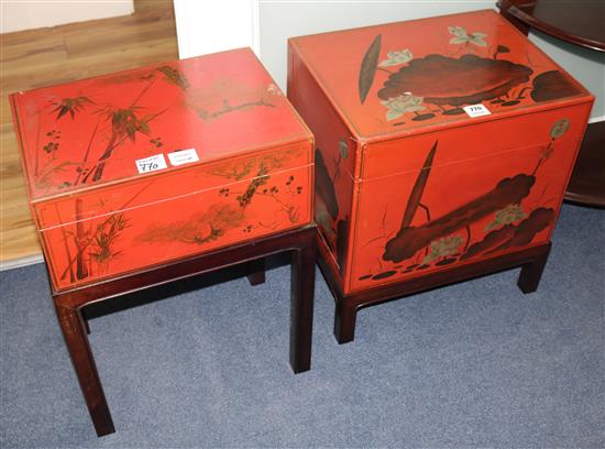 Two Chinese red lacquer boxes and stands